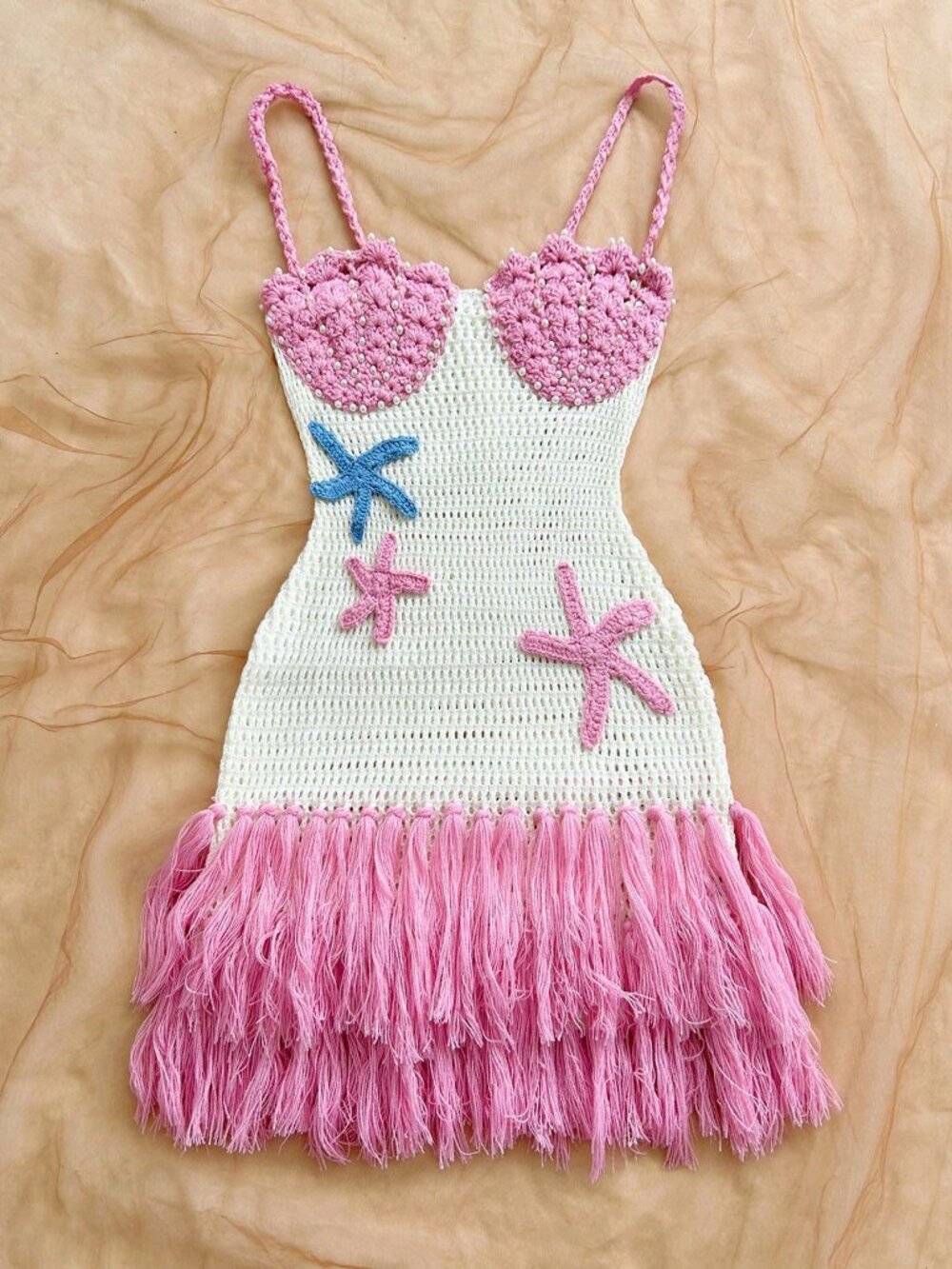 Multicolor Casual Women's Shell-Shaped Bustier Tassel Hem Mini Dress - Picture 4 of 8
